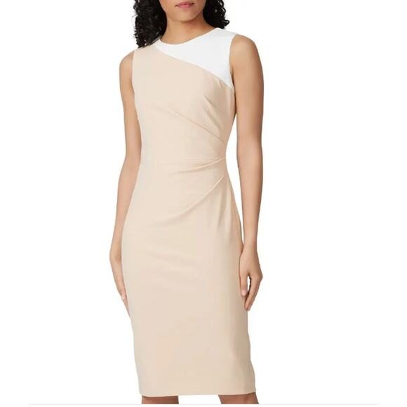 Lauren Ralph Lauren Finnlie Knee Length Sleeveless Two Tone Sheath Dress in Tan - Picture 1 of 12